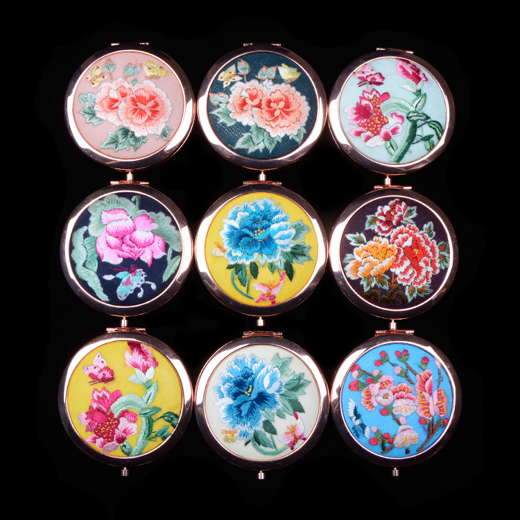 沧化妆随身镜精品出国送礼刺绣中国风古风摄影 手绣镜子