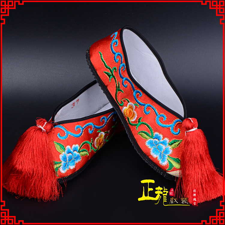 沧京剧越剧戏曲彩鞋花旦绣花 普平底彩鞋
