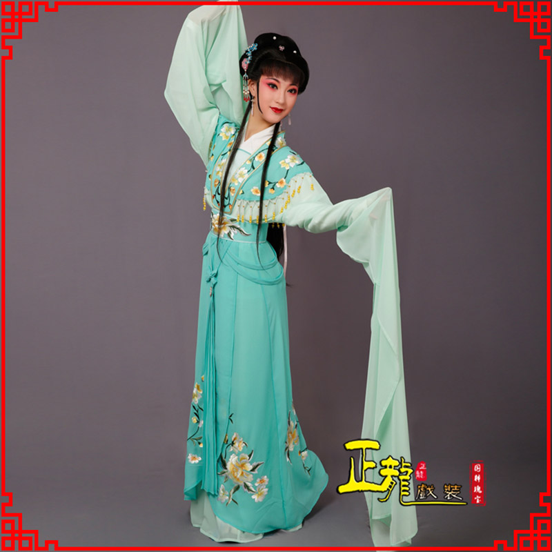 沧青衣水袖戏服演出服 云肩花旦衣